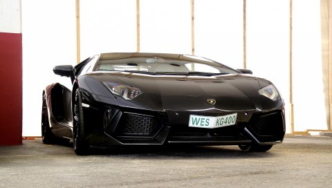 Lamborghini, aventador, lp700-4, черный, вид сбоку