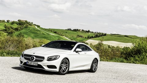Mercedes-benz, s-class, купе, белый, вид сбоку