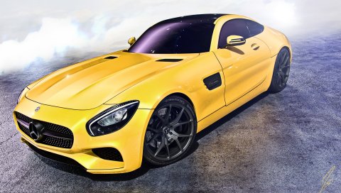 Mercedes, amg, gt, yellow, вид сбоку