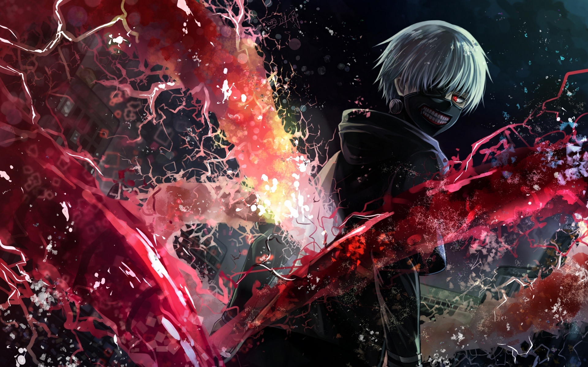 Картинки Tokyo ghoul, kaneki ken, человек, маска, магия, искусство фото и обои на рабочий стол