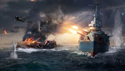Мир военных кораблей, сеть wargaming, взрыв, корабли