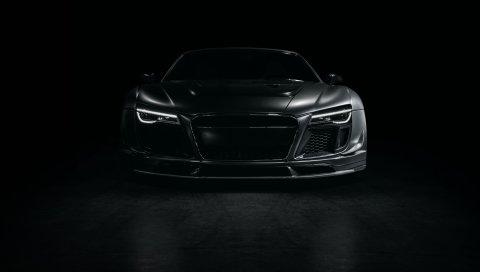 ауди, r8, спортивный автомобиль, тюнинг, вид спереди, черный