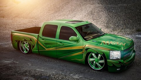 шевроле, Silverado, Lowrider, пикап, зеленый