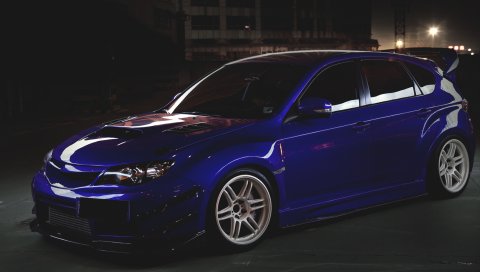 субару, Impreza, синий, вид сбоку