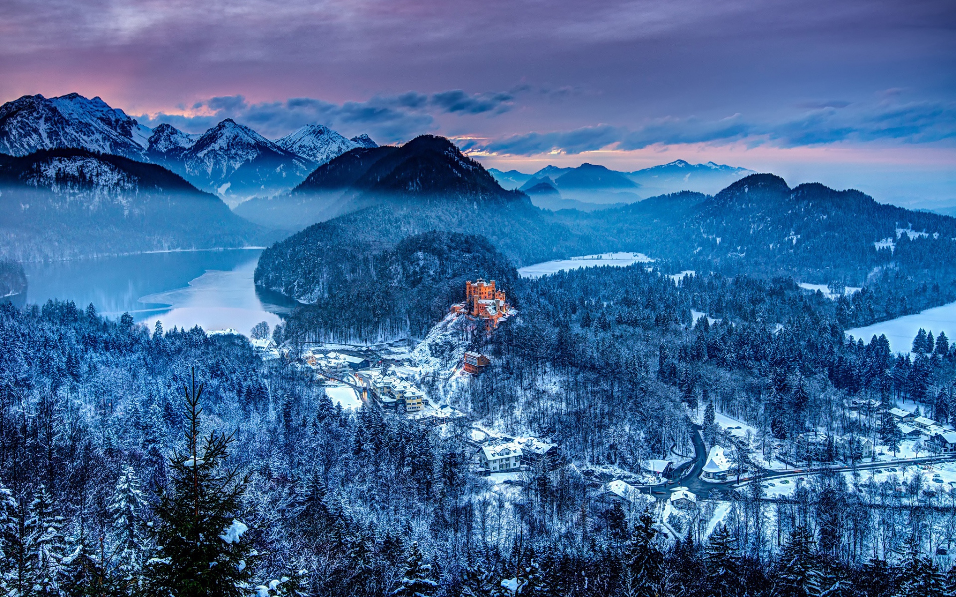 Картинки германия, замок Хоэншвангау, южные Bavaria, горы, зима фото и обои на рабочий стол