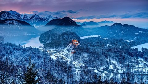 германия, замок Хоэншвангау, южные Bavaria, горы, зима