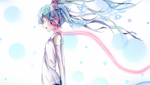 Vocaloid, Хацунэ Мику, наушники, провод, вода