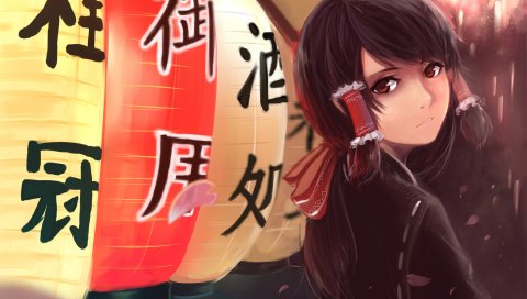 Touhou, Хакурей Рейму, огни, япония, девушка, аниме