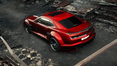 Chevrolet Camaro, Chevy Camaro, углерод, красный, вид сверху