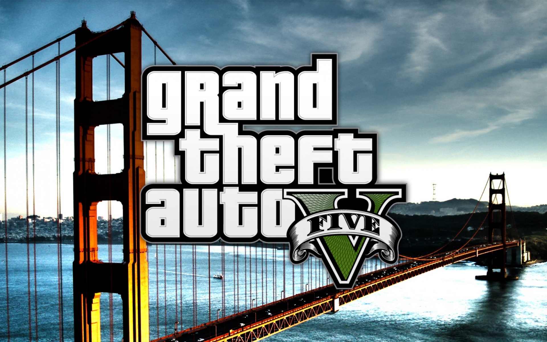 Картинки GTA V, Grand Theft Auto V, игры, мост, логотип фото и обои на рабочий стол