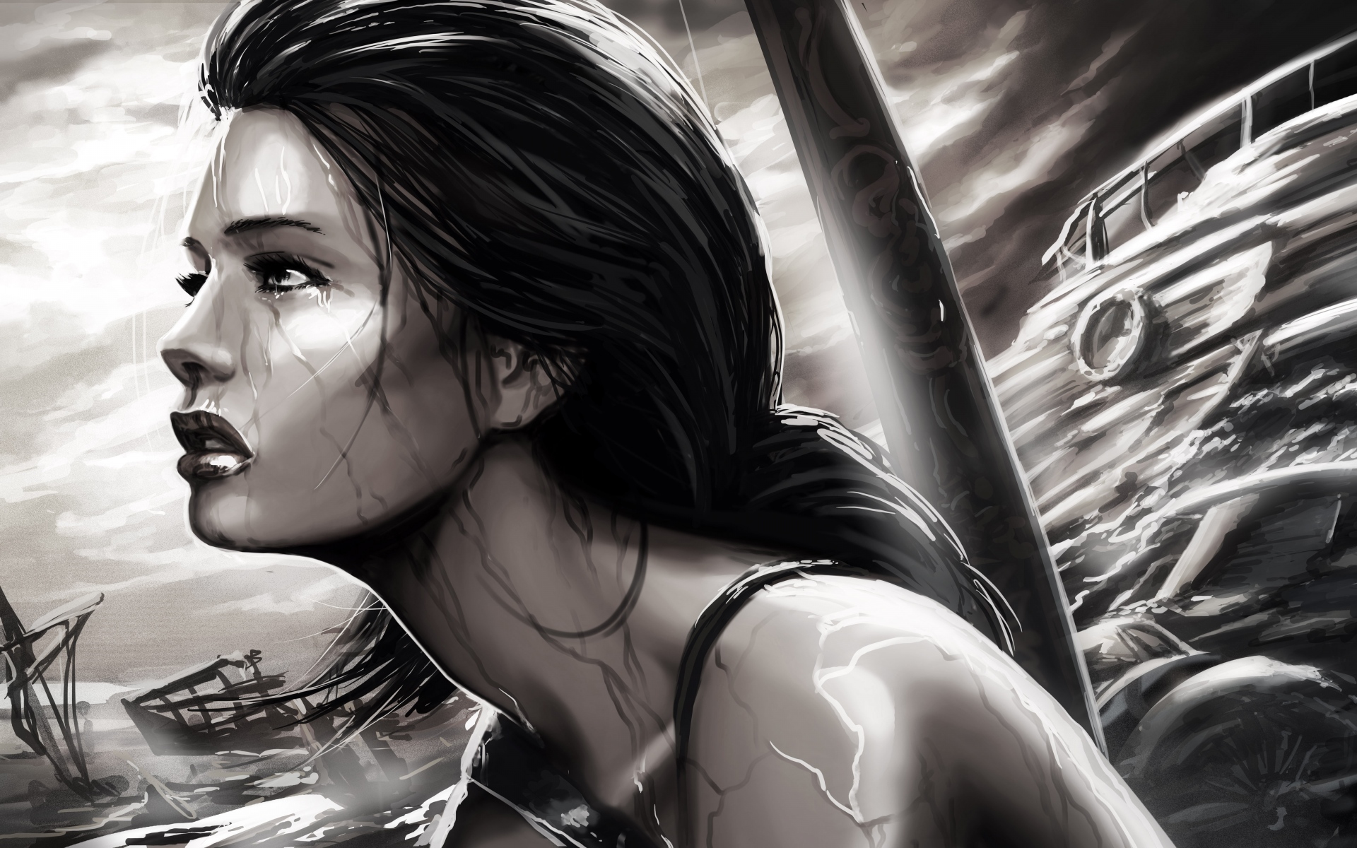 Картинки Tomb Raider, Лара Крофт, девушка, искусство, слезы фото и обои на рабочий стол