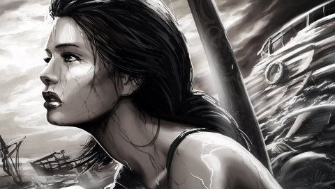 Tomb Raider, Лара Крофт, девушка, искусство, слезы