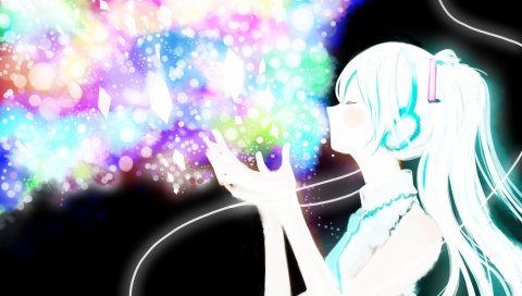 Хацунэ Мику, Vocaloid, аниме, девушка, блестки