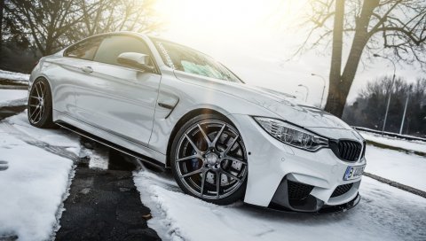 бмв, f30, белые, фары, вид сбоку