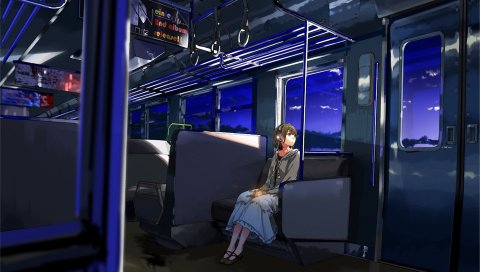 Куроно-куро, девушка, вагон, грустно, аниме