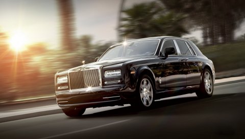 Рулоны royce, фантом, роскошь, вид сбоку, черный, движение