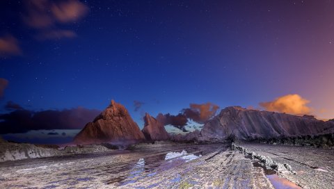 Горы, сумерки, ночь, небо, звезды