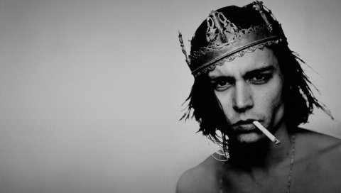 Johnny depp, актер, корона, сигарета, bw