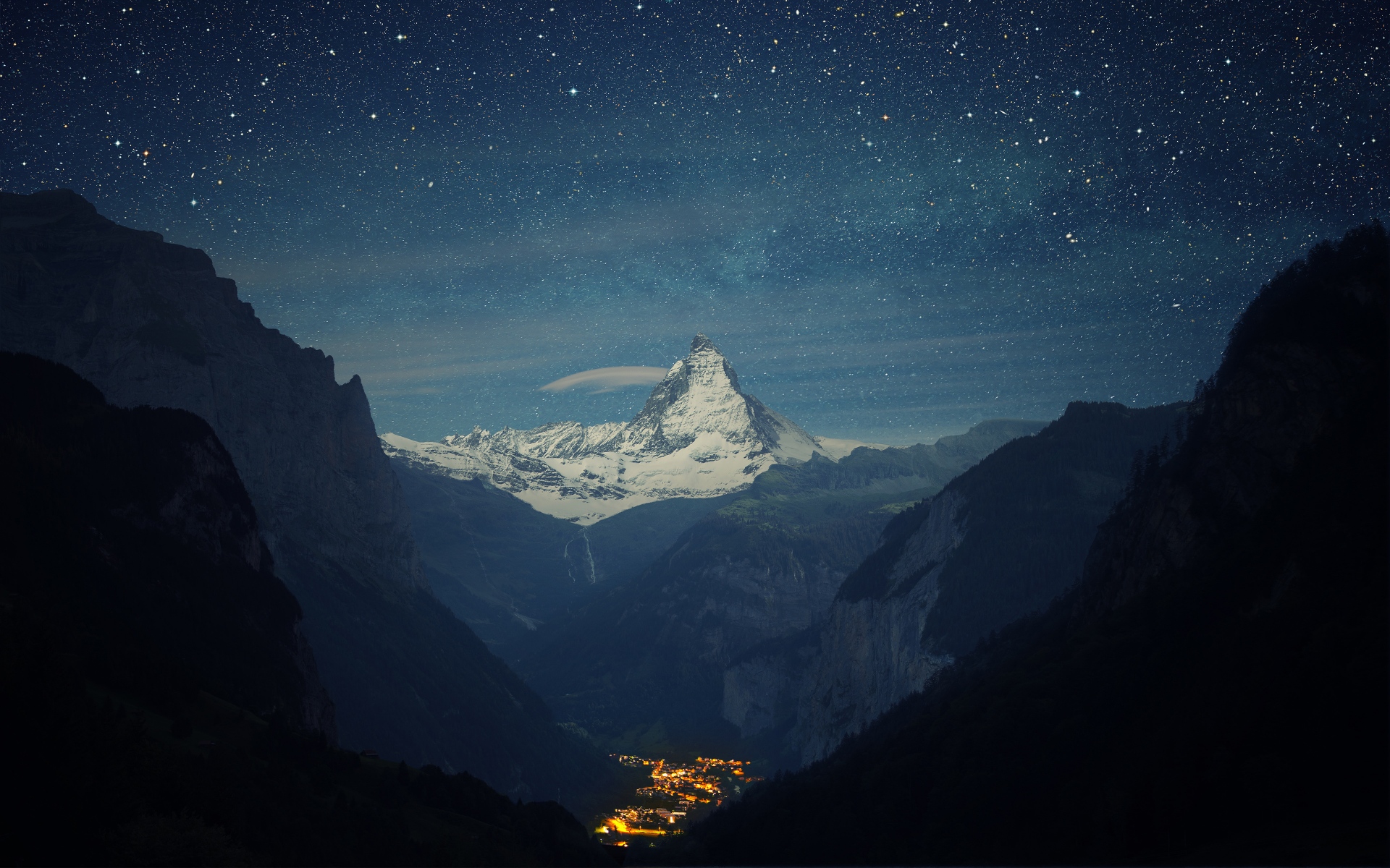 Картинки Швейцария, Альпы, горы, ночь, красивый пейзаж фото и обои на рабочий стол
