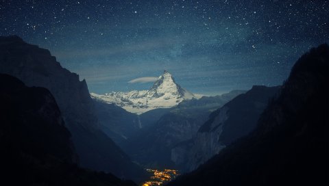 Швейцария, Альпы, горы, ночь, красивый пейзаж