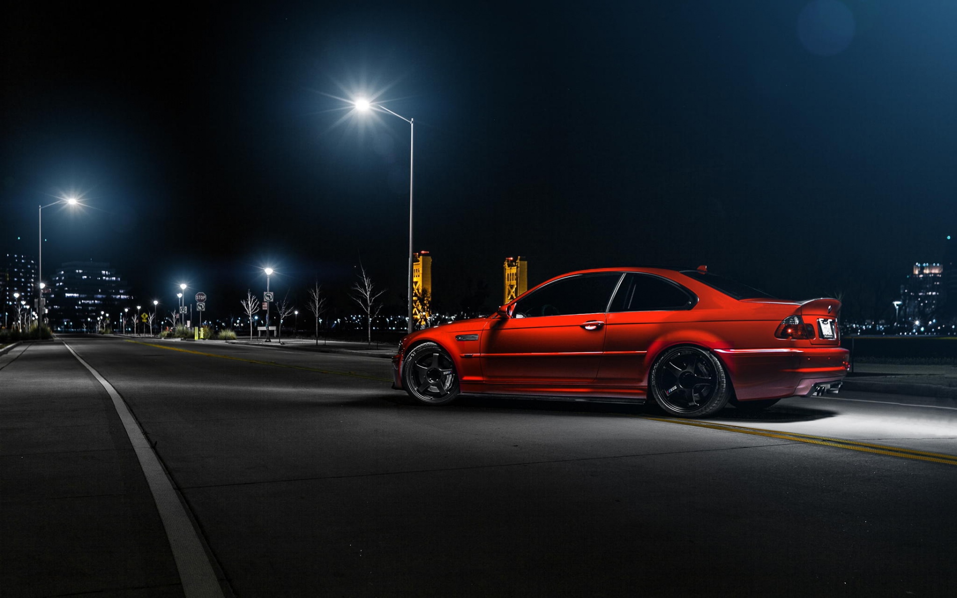 Картинки Bmw, m3, e46, автомобиль, красный, вид сбоку, ночь фото и обои на рабочий стол