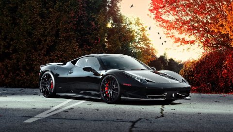 Ferrari, 458 italia, автомобиль, вид сбоку, черный