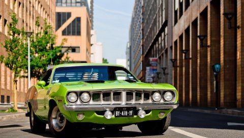 Plymouth, barracuda, 1971, зеленый, передний бампер