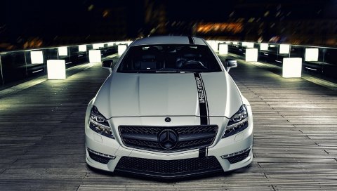 Mercedes benz cls, mercedes benz, ночь, вид спереди, бампер