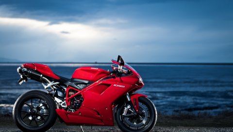 Ducati, 1098, мотоцикл, море, красный