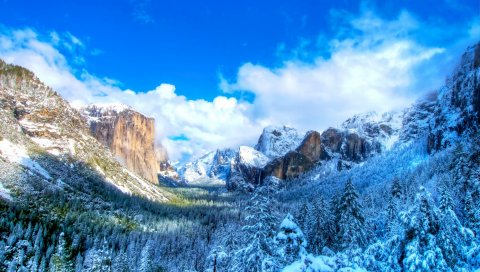 Usa, yosemite, парк, горы, снег, зима