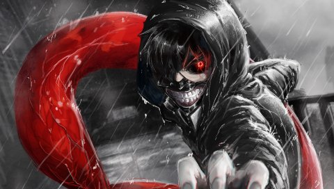 Kaneki ken, tokyo ghoul, look, gesture, claw, rain