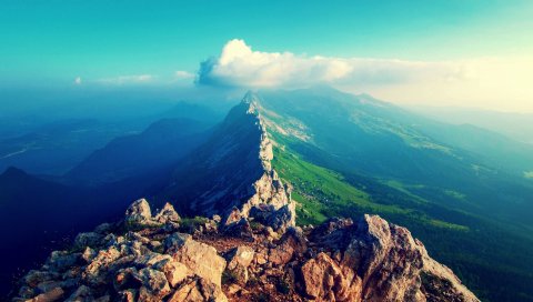 Горы, небо, облака, горный хребет, камни