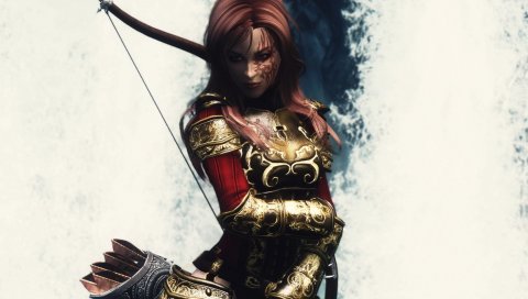 Старшие свитки v, skyrim, доспехи, лук, девушка