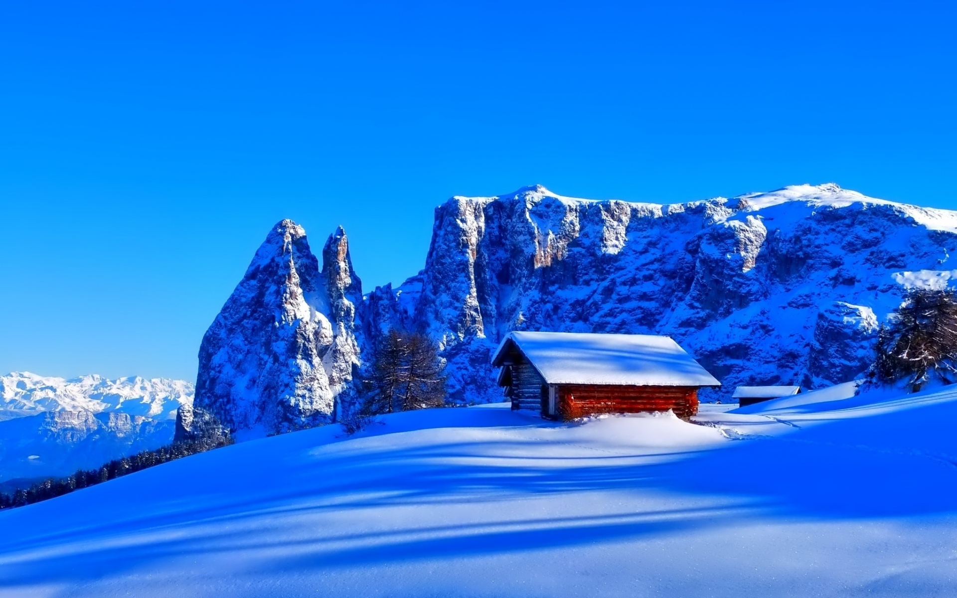 Картинки Горы, снег, хижина, верх, зима фото и обои на рабочий стол