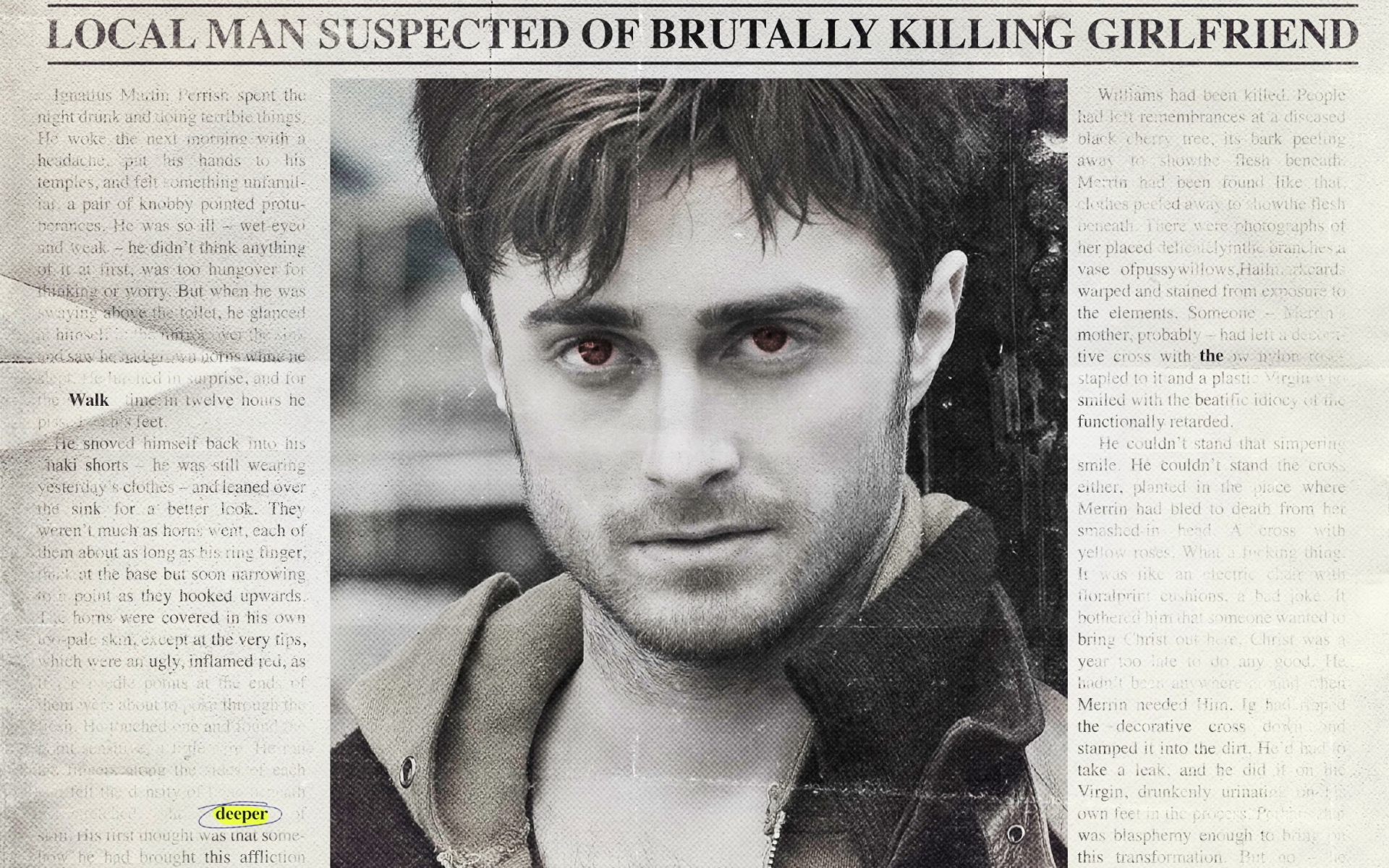 Картинки Рога, 2013, ig perrish, daniel radcliffe, газета, статья фото и обои на рабочий стол