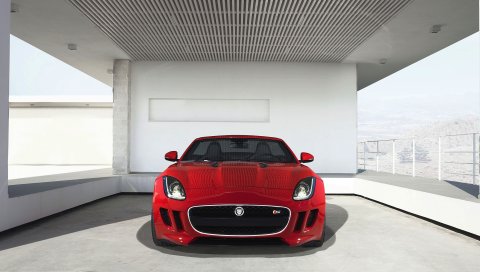 Jaguar, f-type, красный, вид спереди