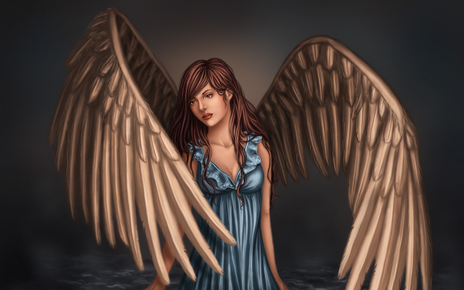 Девушка с коричневыми волосами и Крылья арт 3 д
