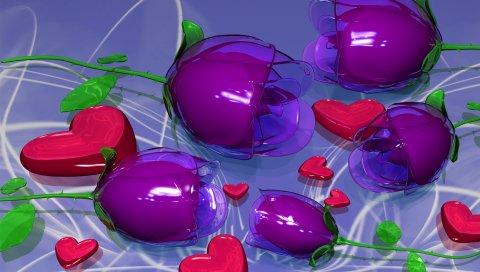 Розы, сердце, 3d, пластик