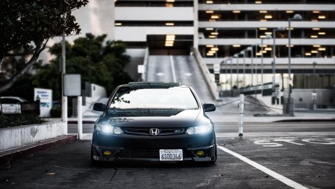 Honda, civic, si, черный, вид спереди, город
