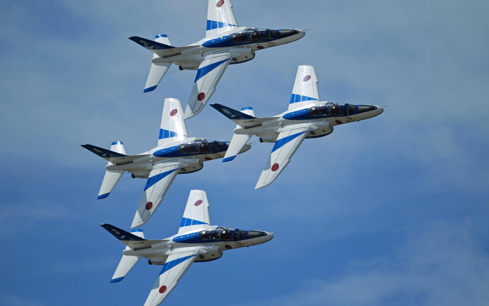 Картинки Kawasaki t-4, синий импульс, пилотажная команда, самолеты, небо фото и обои на рабочий стол
