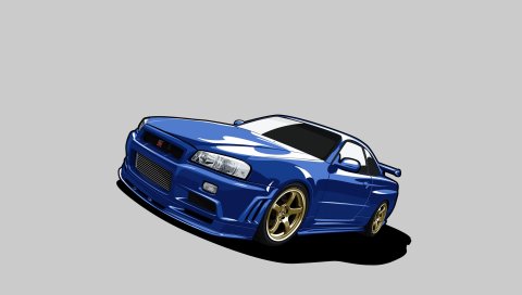 Nissan, skyline, gt-r, r34, гтп, синий, минимализм