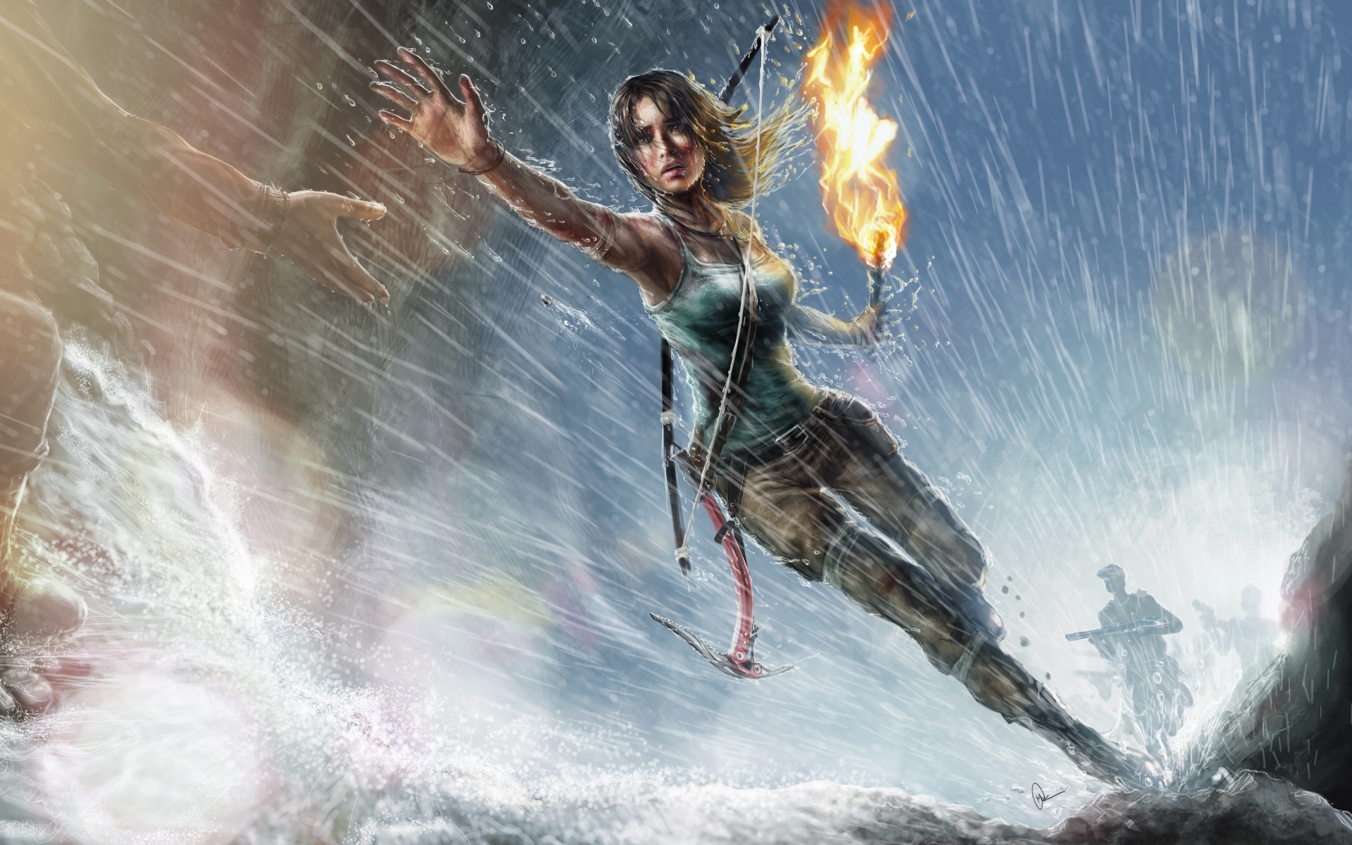 Картинки Lara croft, гробница, девушка, спрей, рука, искусство фото и обои на рабочий стол