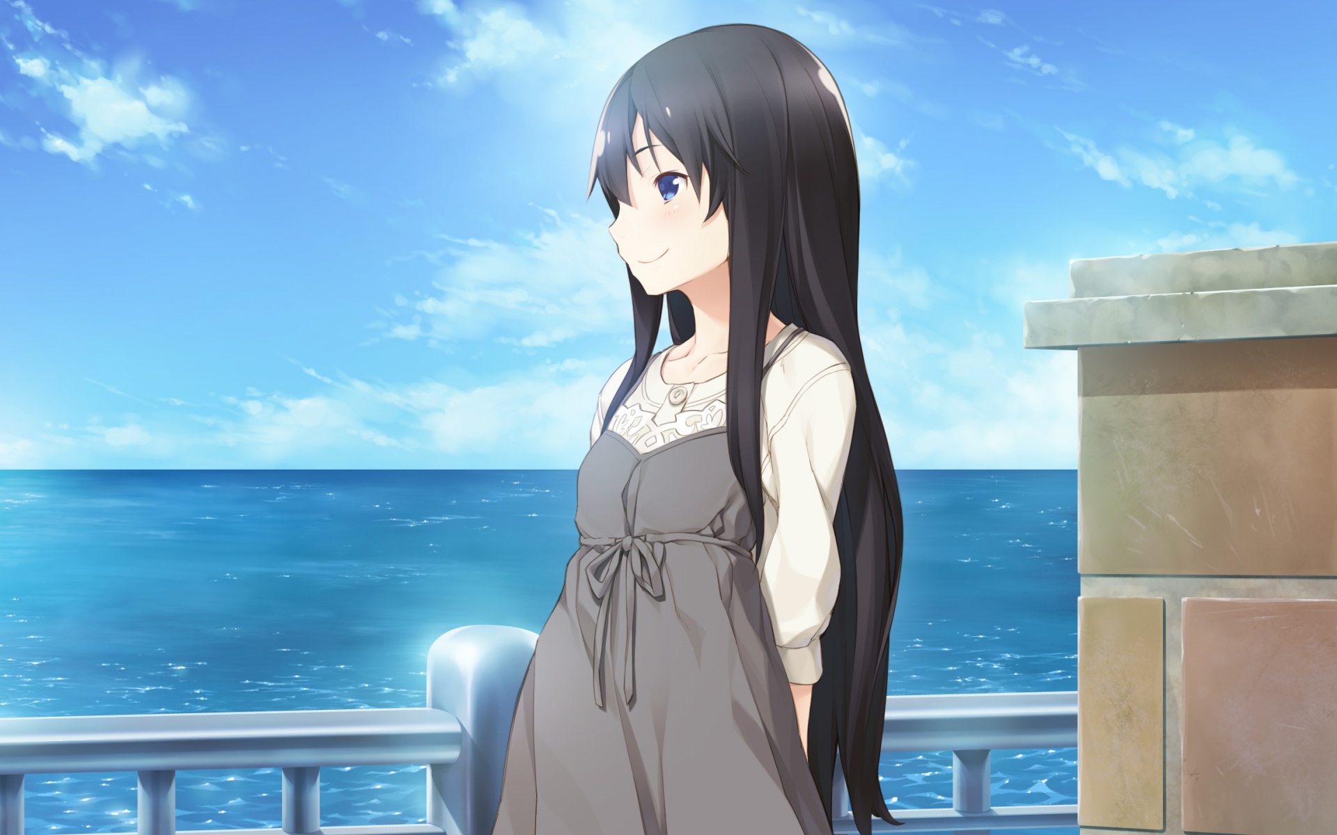Картинки Hana wa oritashi kozue wa takashi, девушка, море, небо фото и обои на рабочий стол