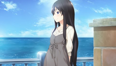 Hana wa oritashi kozue wa takashi, девушка, море, небо