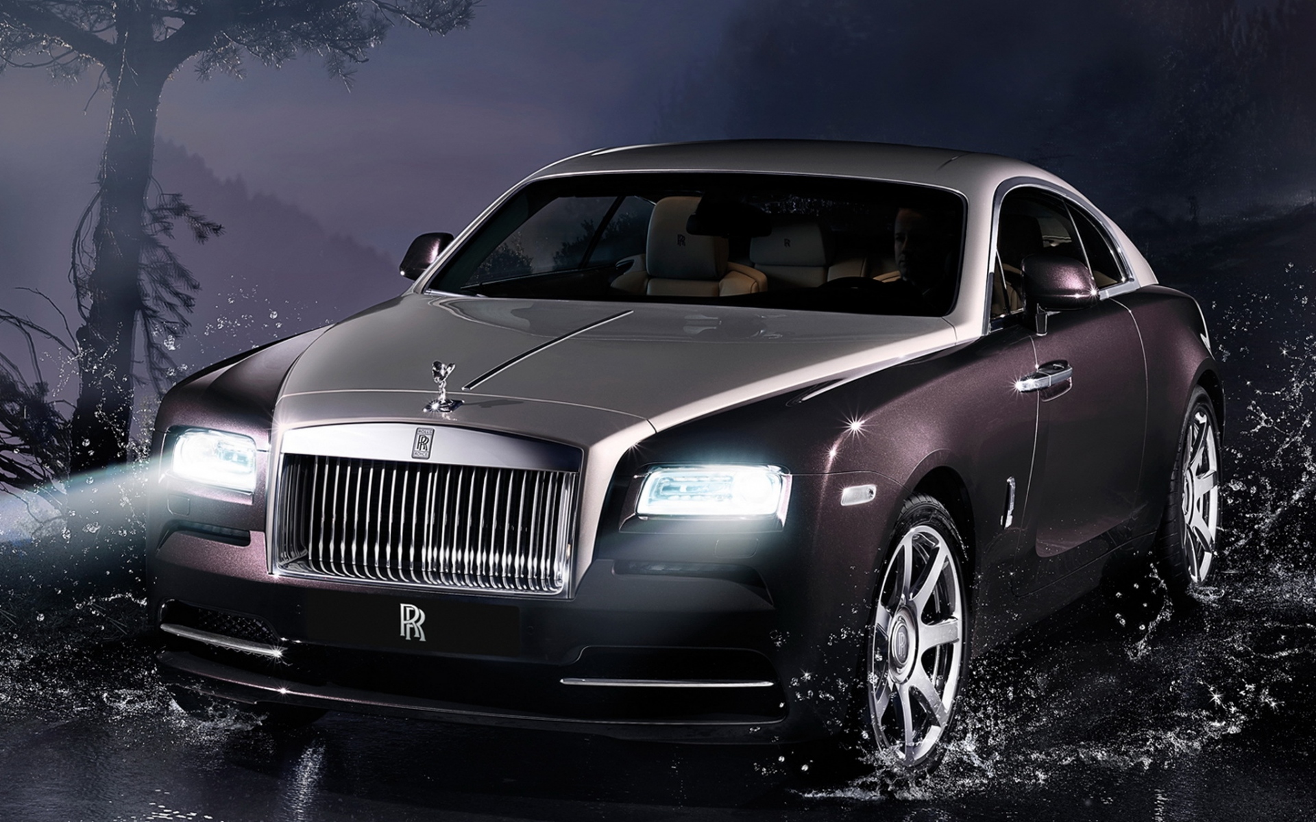 Картинки Rolls-royce, wraith, rolls-royce wraith 2013, вид спереди, ночь фото и обои на рабочий стол