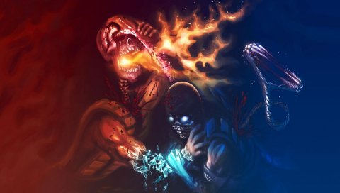 Mortal Kombat, скорпион, к югу от нуля, искусство, противостояние