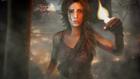 Tomb Raider, девушка, факел