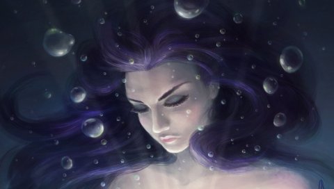 девушка, искусство, лицо, волосы, под водой, пузыри