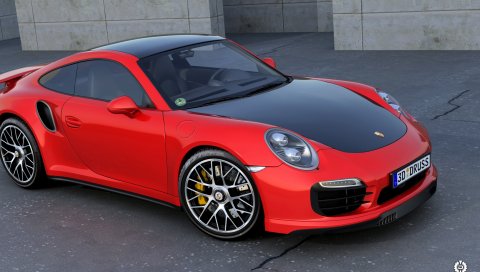 PORSCHE, 911, турбо, с, красный, вид сбоку