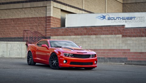 Chevrolet, Camaro SS, красные, вид сбоку
